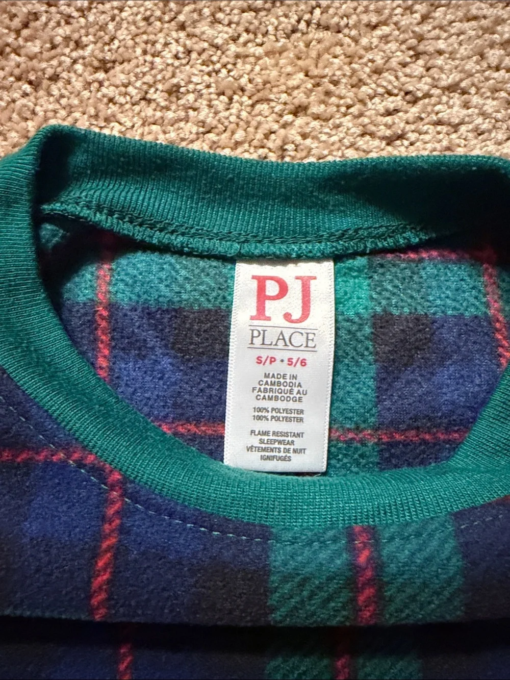 Children’s Place Green and Navy Plaid Pajama Set - Cozy Sleepwear